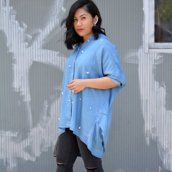Zara Tops Zara Premium Denim Lyocell Oversized Flowy Shirt With